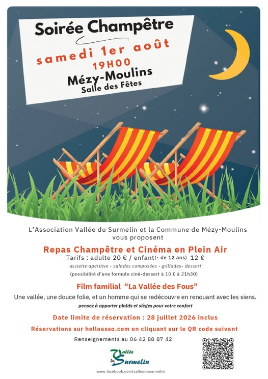 soirée champêtre et cinéma en plein air Mézy-Moulins
